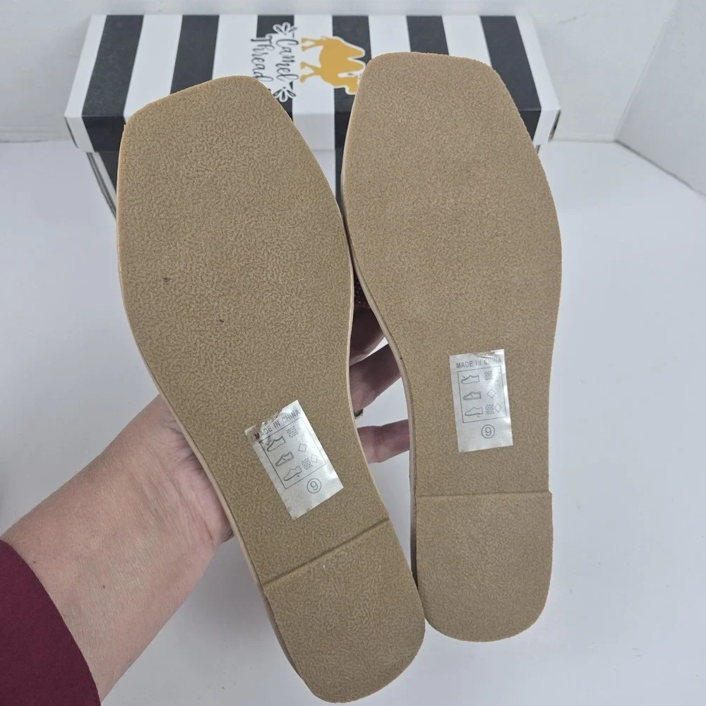 Camel Threads XO Cosmo Striped Rhinestone Slides Open Toe Flats Womens 9 NIB $48